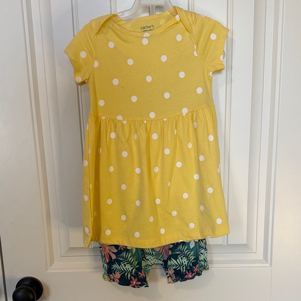 Carter's Yellow Polka Dot Dress with Tropical Shorts